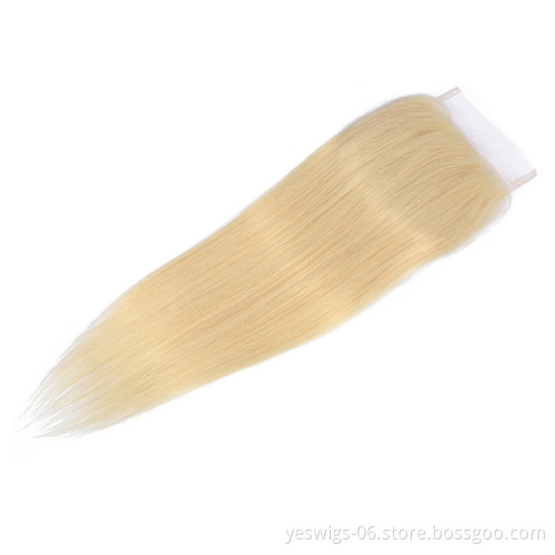 613 Blonde Straight Human Hair 4x4 Lace Closure Brazilian Human Hair Extensions Virgin Cuticle Aligned Hair